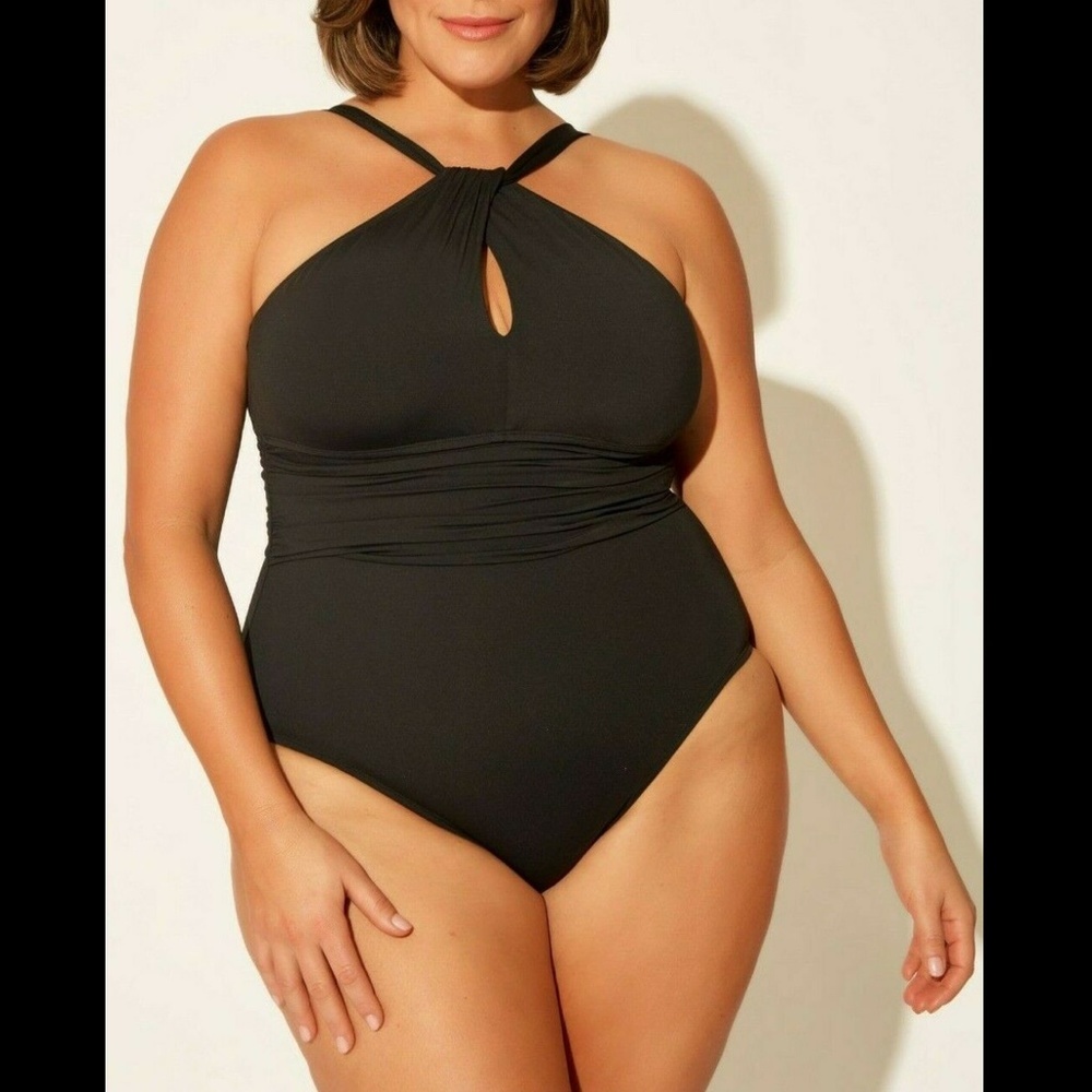 NEW Bleu by Rod Beattie [ 22W ] Urban Keyhole Neck One‎ Piece Swimsuit View 2
